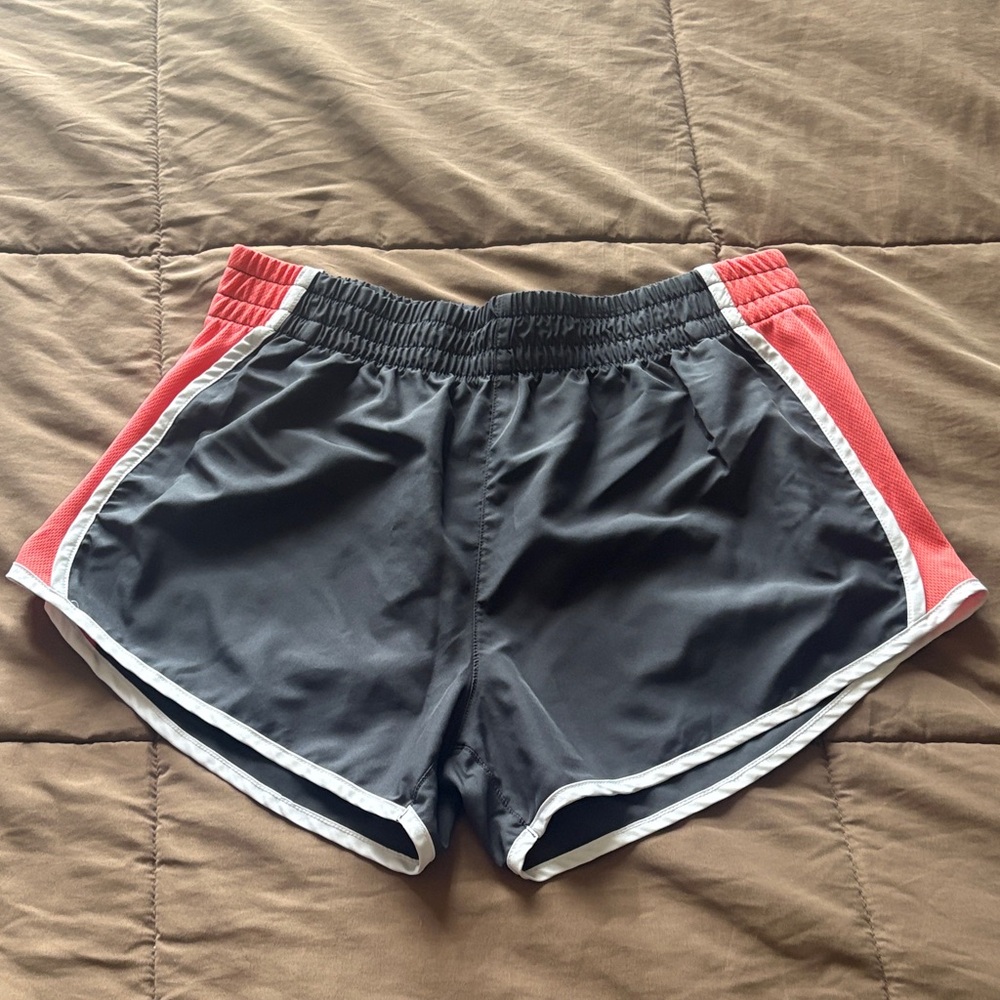 Zone Pro Gray Athletic Shorts with Coral Panels